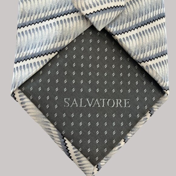 Salvatore Pellegrino Mens Gray Black Silver‎ Striped 100% Silk Necktie Italy - Picture 3 of 6